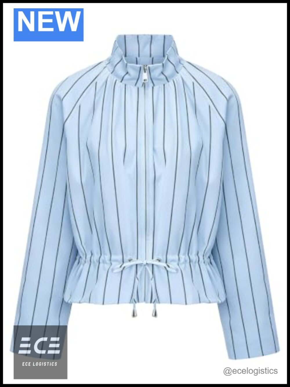 Funnel Neck Striped Cropped Casual Jacket Cotton Lightweight Zip Up